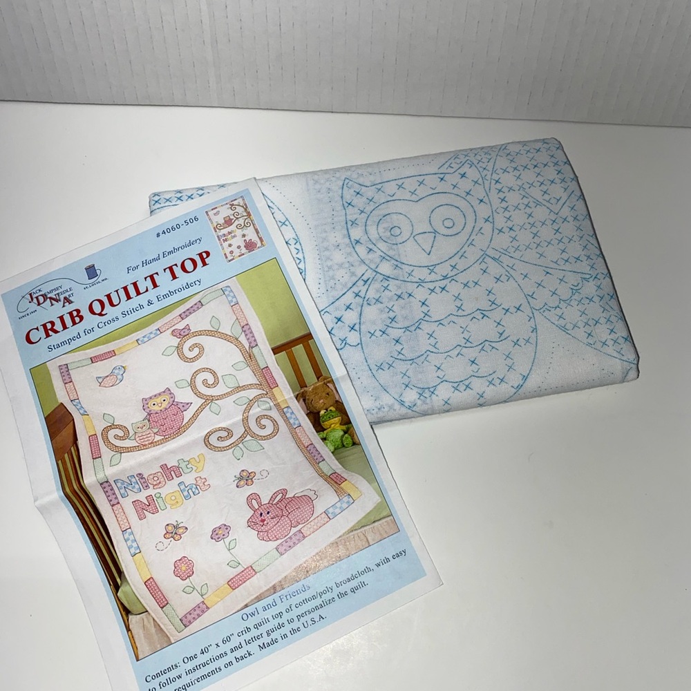 *9A Crib Quilt Top with Owl bunny flower Design 40”X60” with instructions
